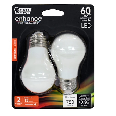 Feit Electric Feit Enhance A15 E26 (Medium) Filament LED Bulb Soft White 60 Watt Equivalence 2 pk BPA1560W927CFL2